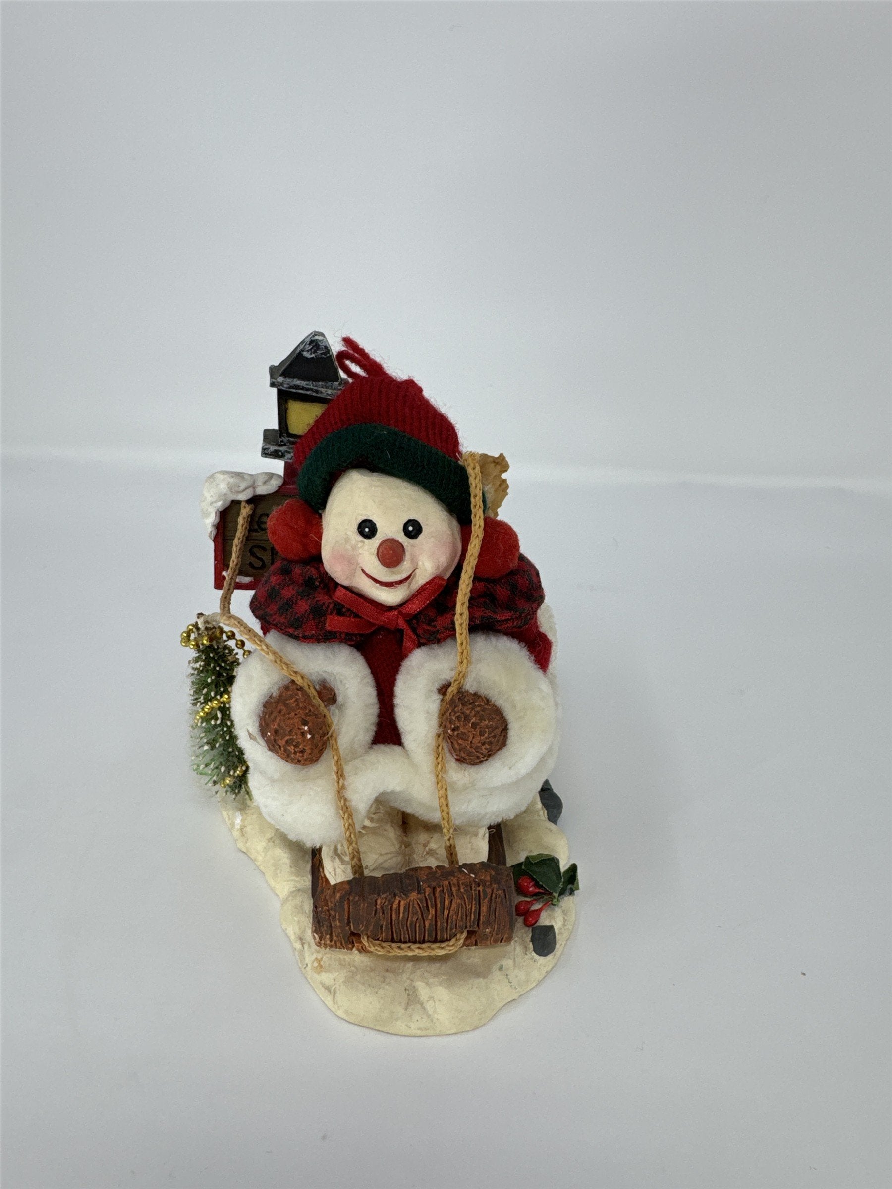 Grandeur Noel Snowman Sledding Figurine Collector Edition Christmas 6"
