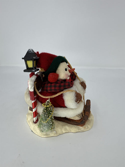Grandeur Noel Snowman Sledding Figurine Collector Edition Christmas 6"