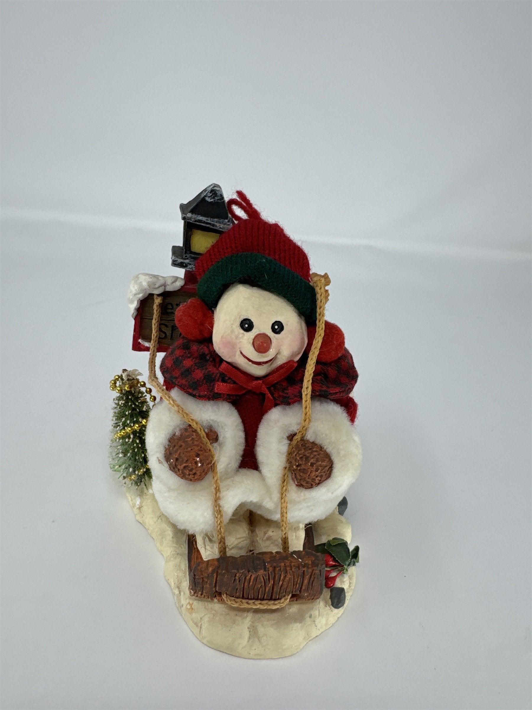 Grandeur Noel Snowman Sledding Figurine Collector Edition Christmas 6"