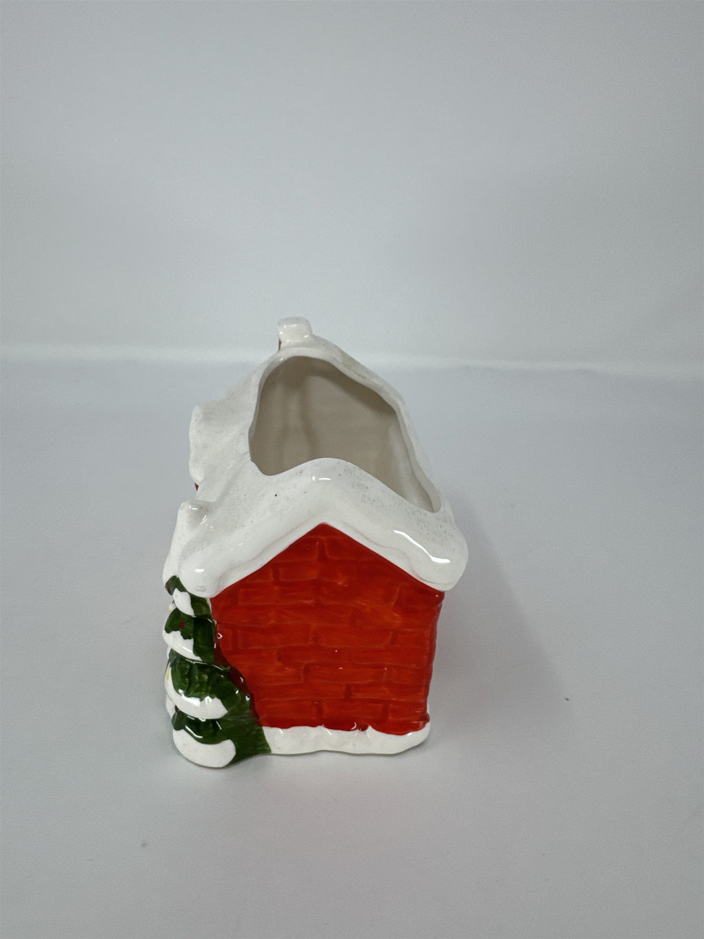 Vintage CMC Japan Christmas Cottage Planter Ceramic Red House Snow Tree MCM