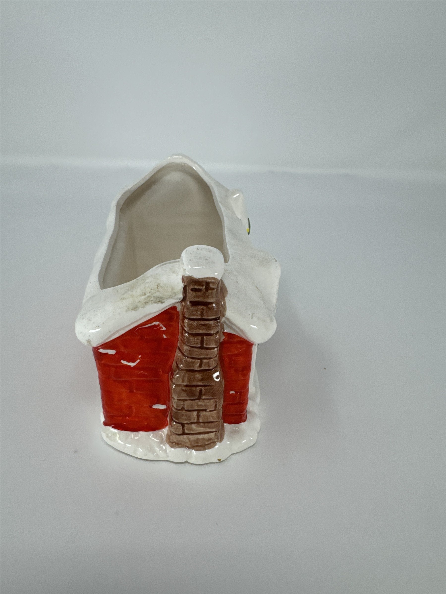 Vintage CMC Japan Christmas Cottage Planter Ceramic Red House Snow Tree MCM