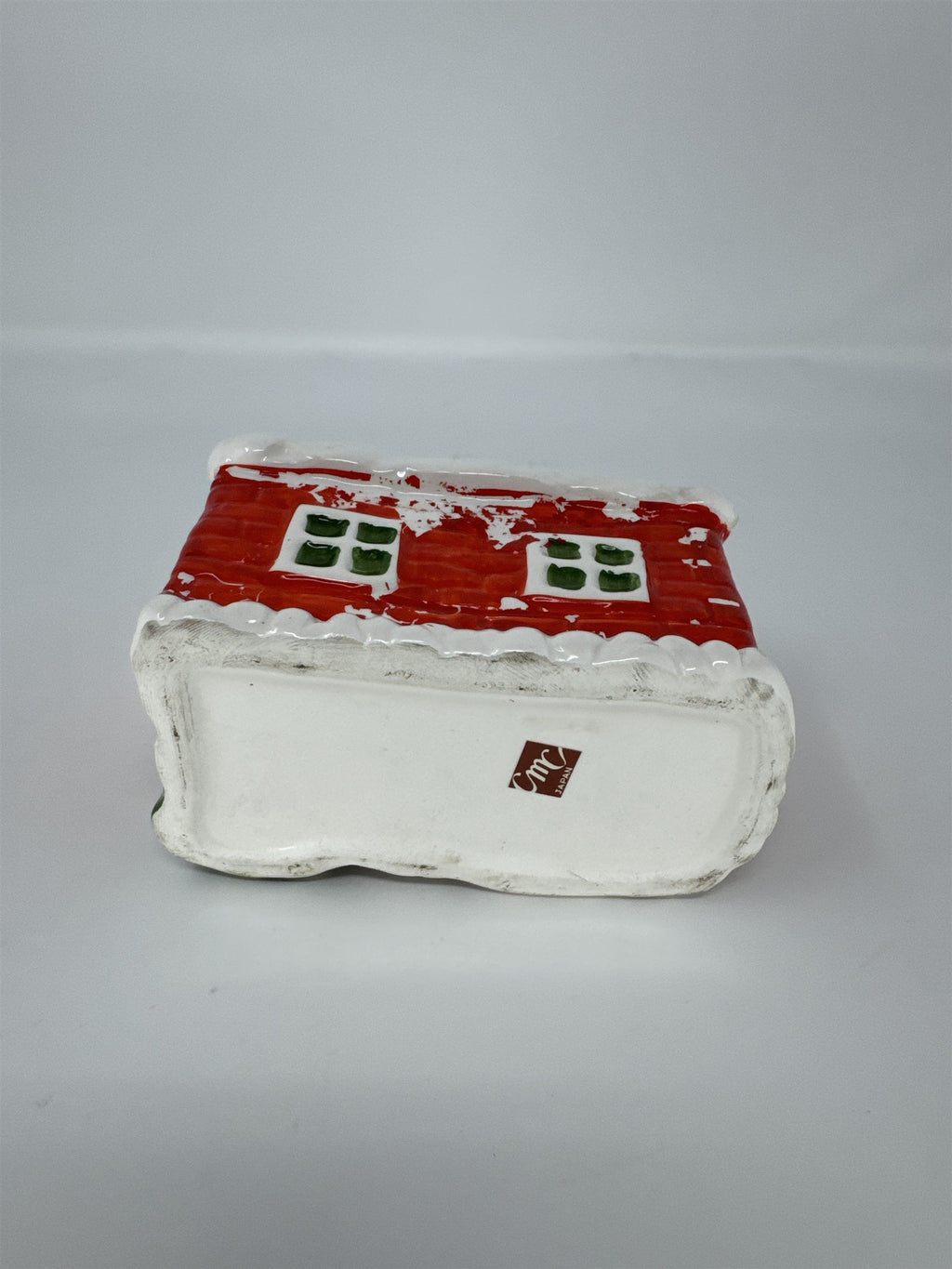 Vintage CMC Japan Christmas Cottage Planter Ceramic Red House Snow Tree MCM