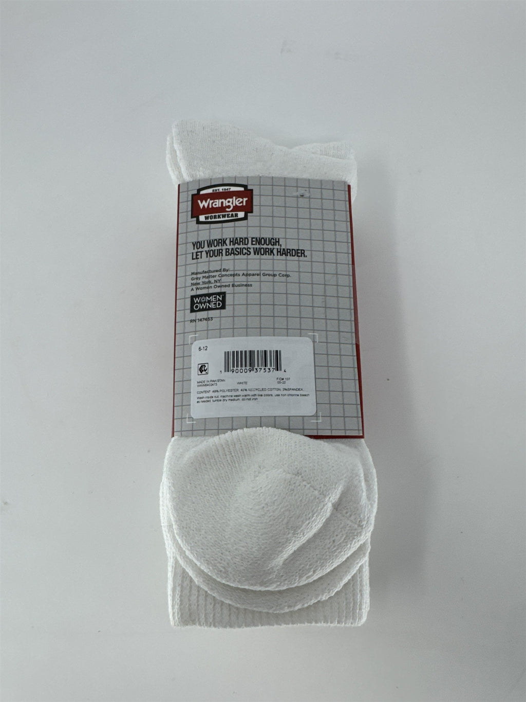 Wrangler Mens Work Socks 3 Pair Steel Toe Mid Weight Moisture Wicking White 6-12