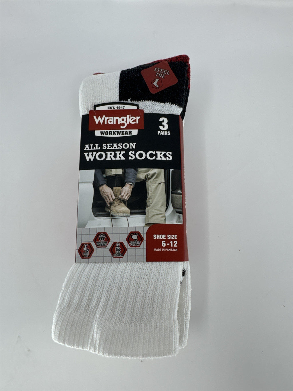 Wrangler Mens Work Socks 3 Pair Steel Toe Mid Weight Moisture Wicking 6-12