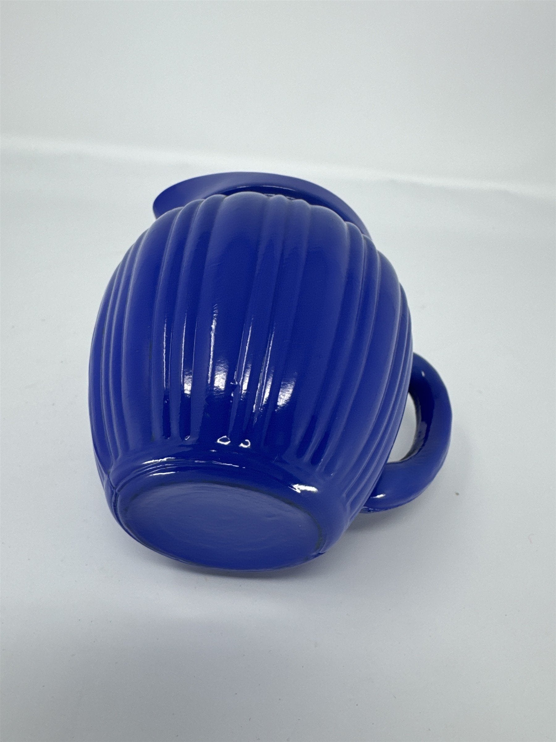 Vintage Blue Milk Glass Pitcher Ribbed Picket Fence Creamer 3.5"