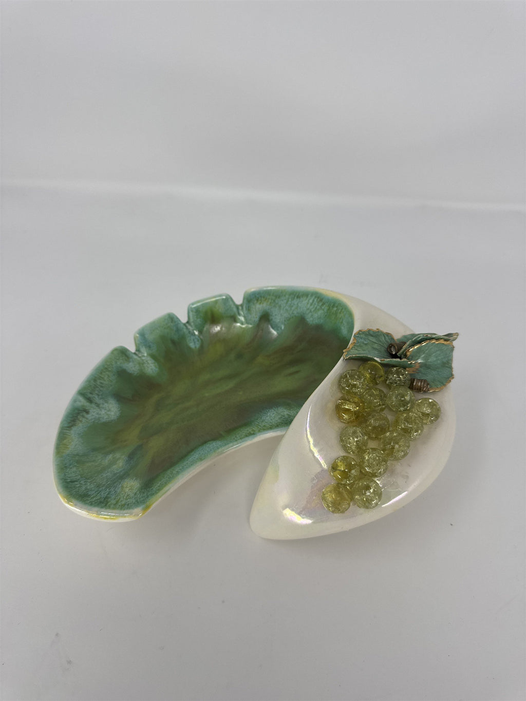Vintage MCM Ceramic Grape Cluster Ashtray Large Wave Retro 1960s Blue Green