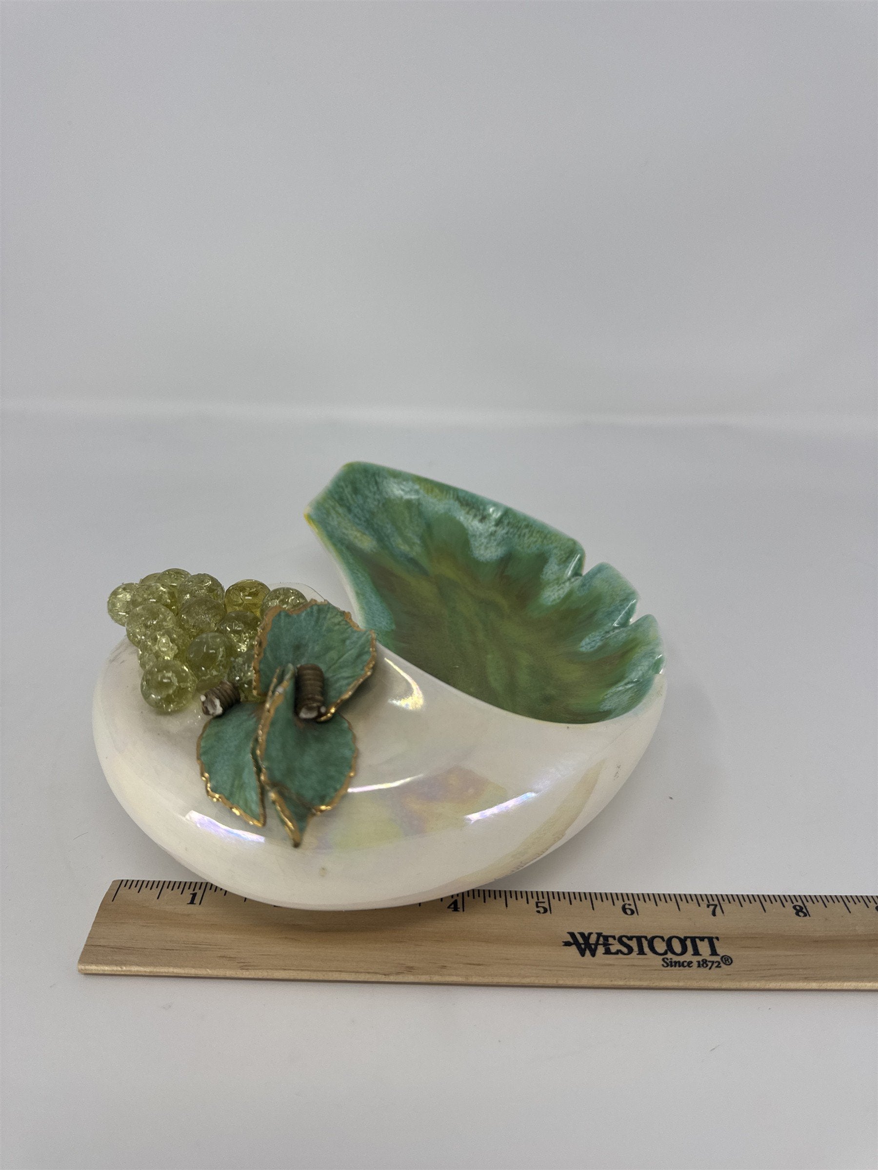 Vintage MCM Ceramic Grape Cluster Ashtray Large Wave Retro 1960s Blue Green