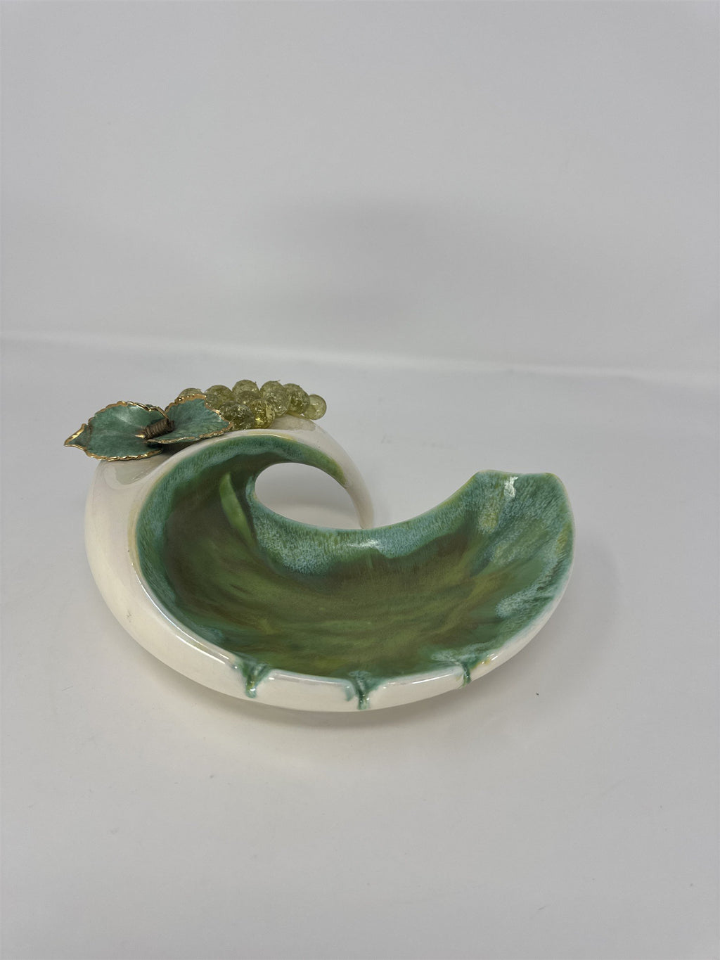 Vintage MCM Ceramic Grape Cluster Ashtray Large Wave Retro 1960s Blue Green