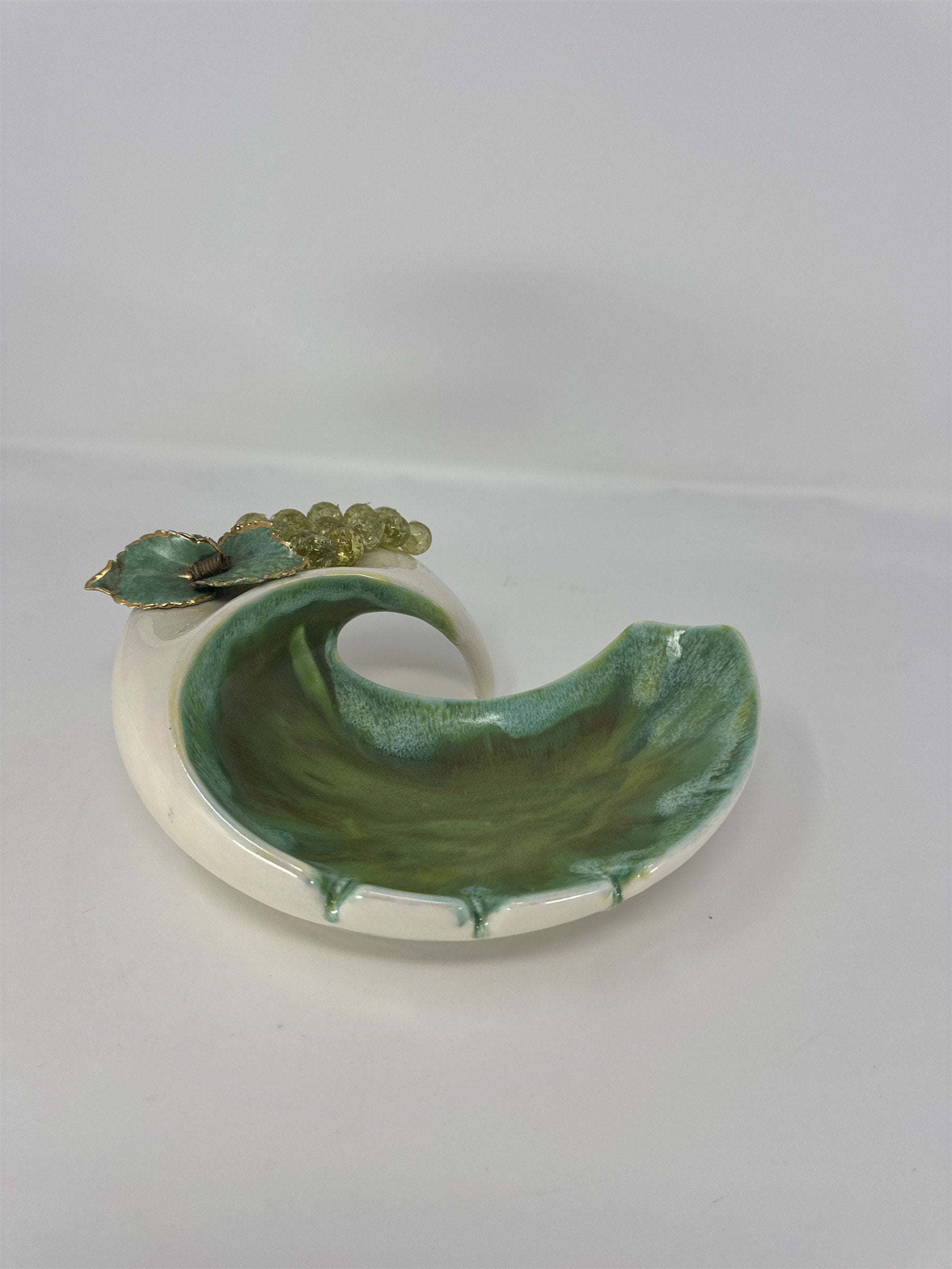 Vintage MCM Ceramic Grape Cluster Ashtray Large Wave Retro 1960s Blue Green