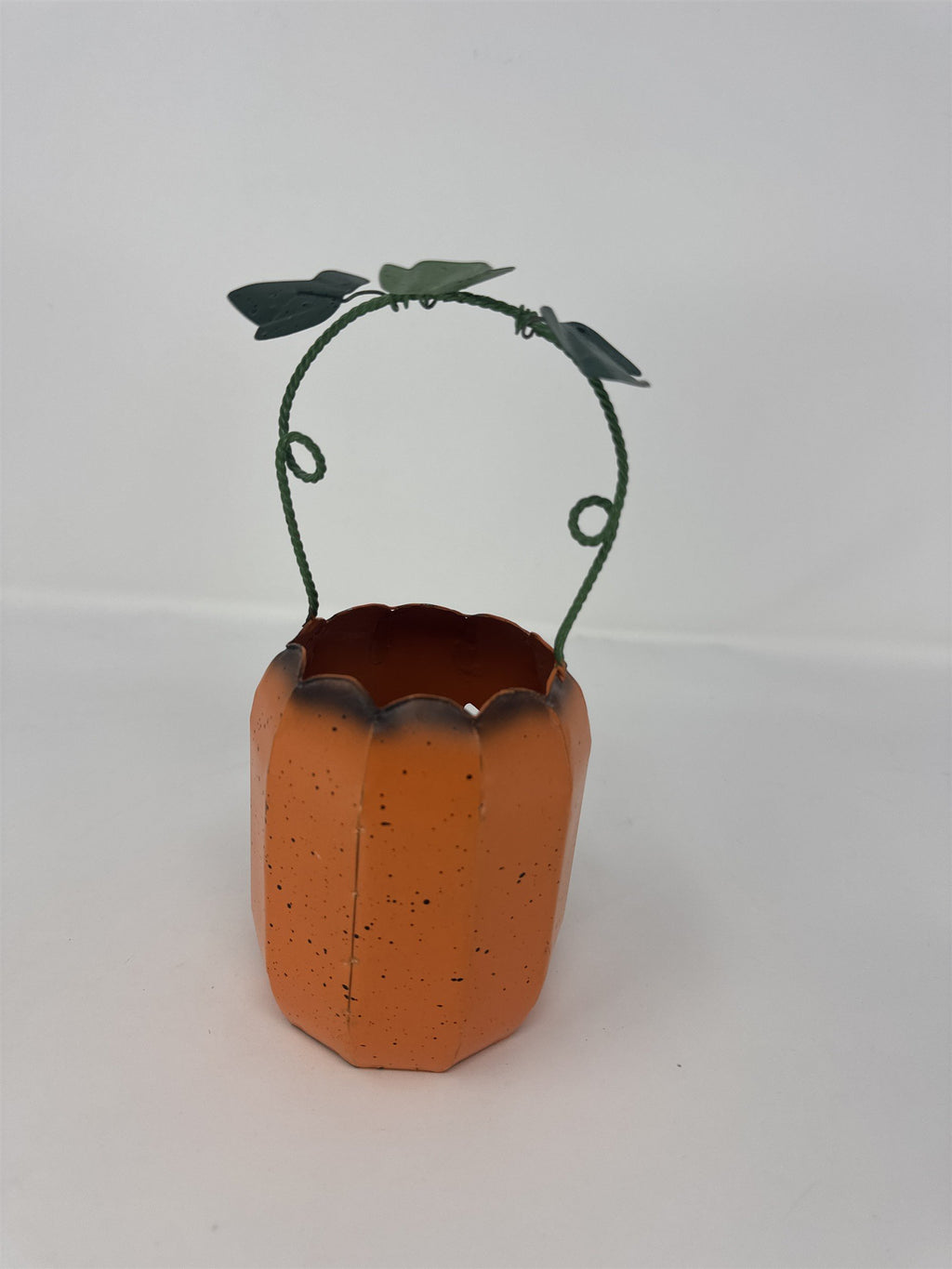 Vintage MCM Halloween Jack O' Lantern Metal Candle Holder Pumpkin Votive Orange
