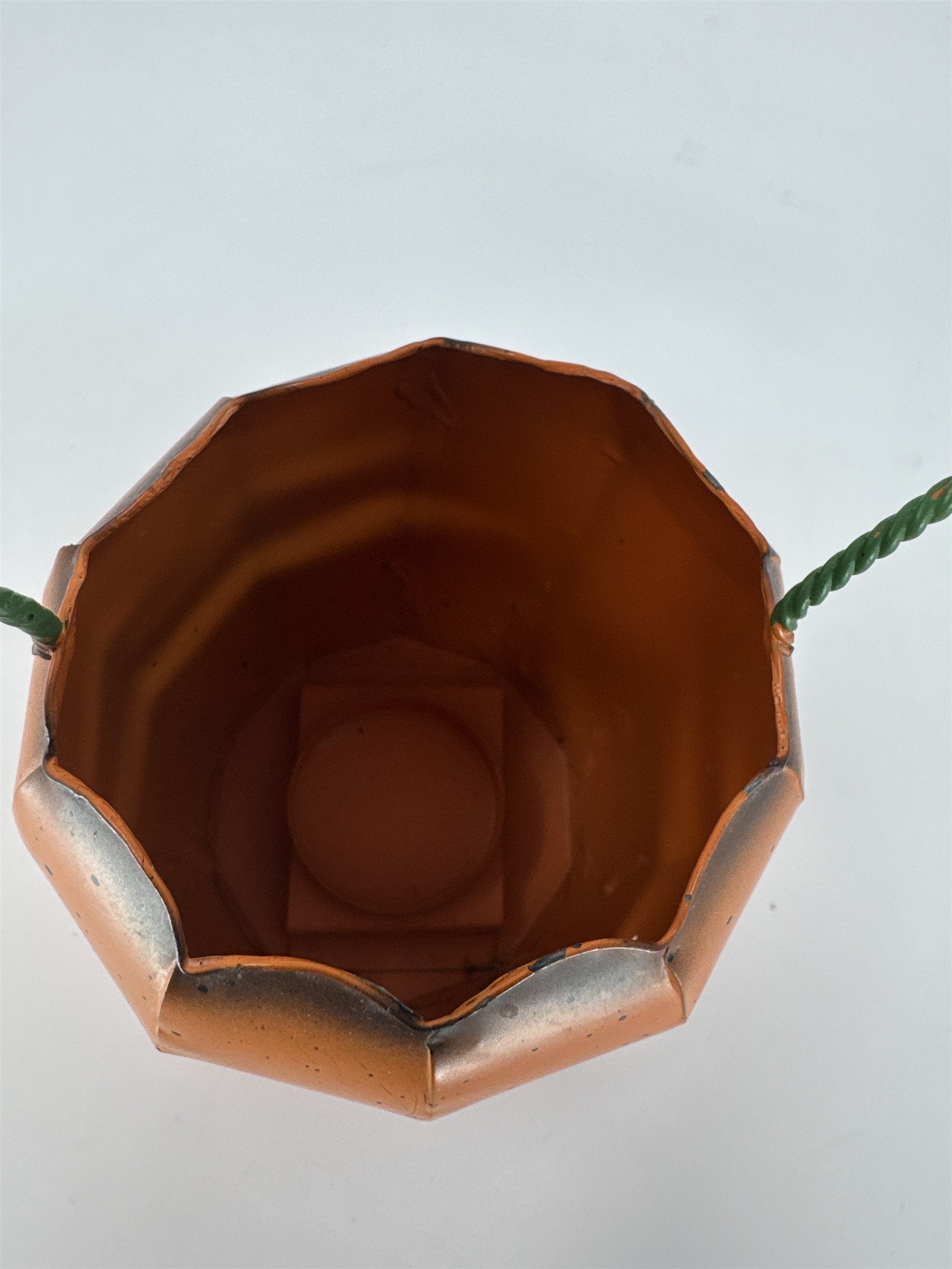 Vintage MCM Halloween Jack O' Lantern Metal Candle Holder Pumpkin Votive Orange