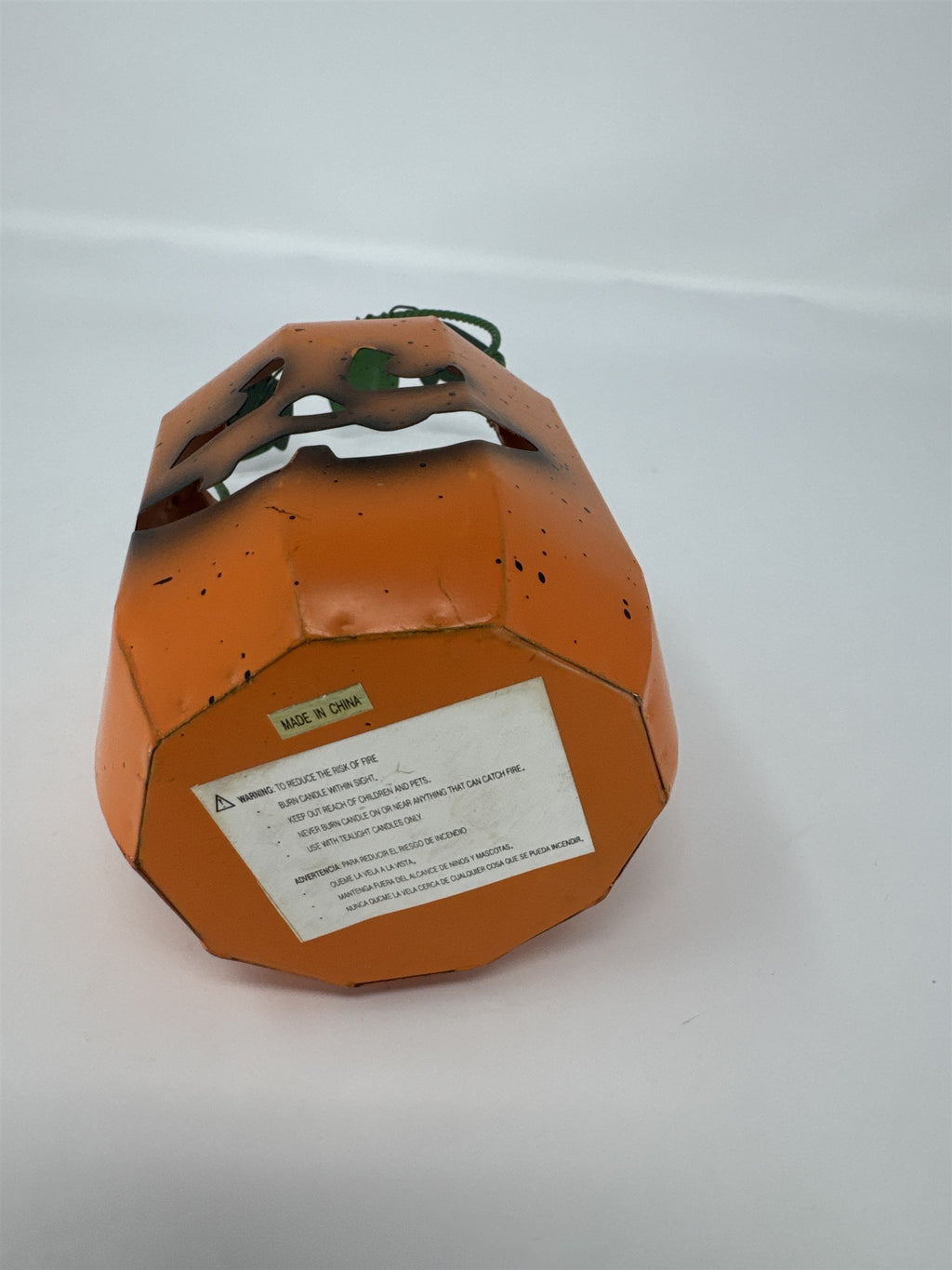 Vintage MCM Halloween Jack O' Lantern Metal Candle Holder Pumpkin Votive Orange