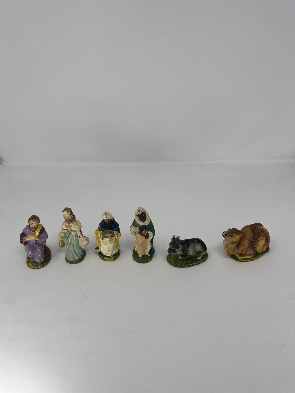 Vtg Italy Nativity Set Figures Men Animals Polymer Fontanini Style 6 Piece
