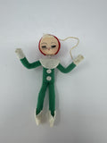 Vintage Christmas Pixie Elf Ornament Green Felt Poseable Mid Century Kitsch