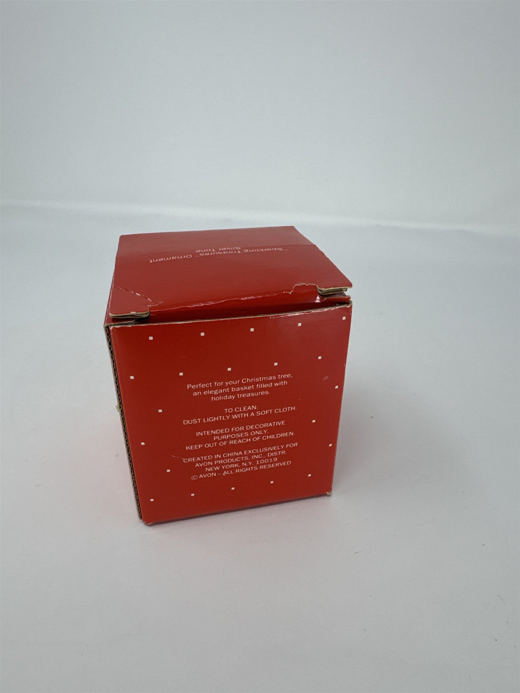 Vintage Avon Sparkling Treasures Ornament Silver Tone Basket Holiday Gift Boxed