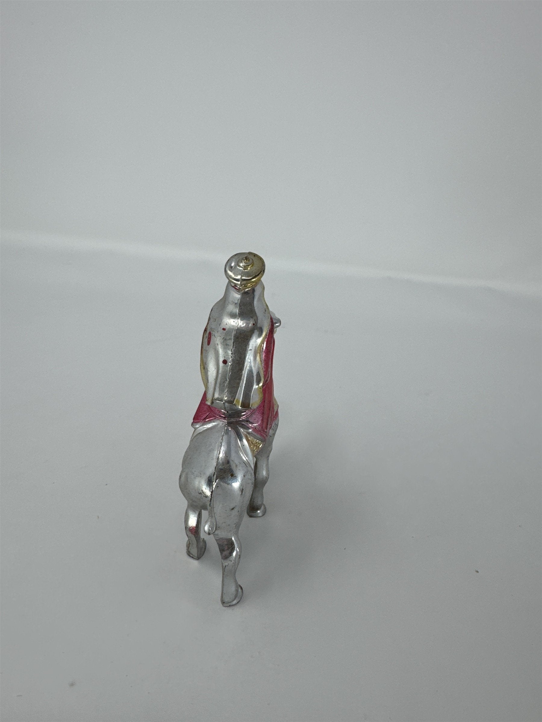 Vintage Christmas Wiseman On Camel Nativity Figure Plastic Silver Red Kitsch