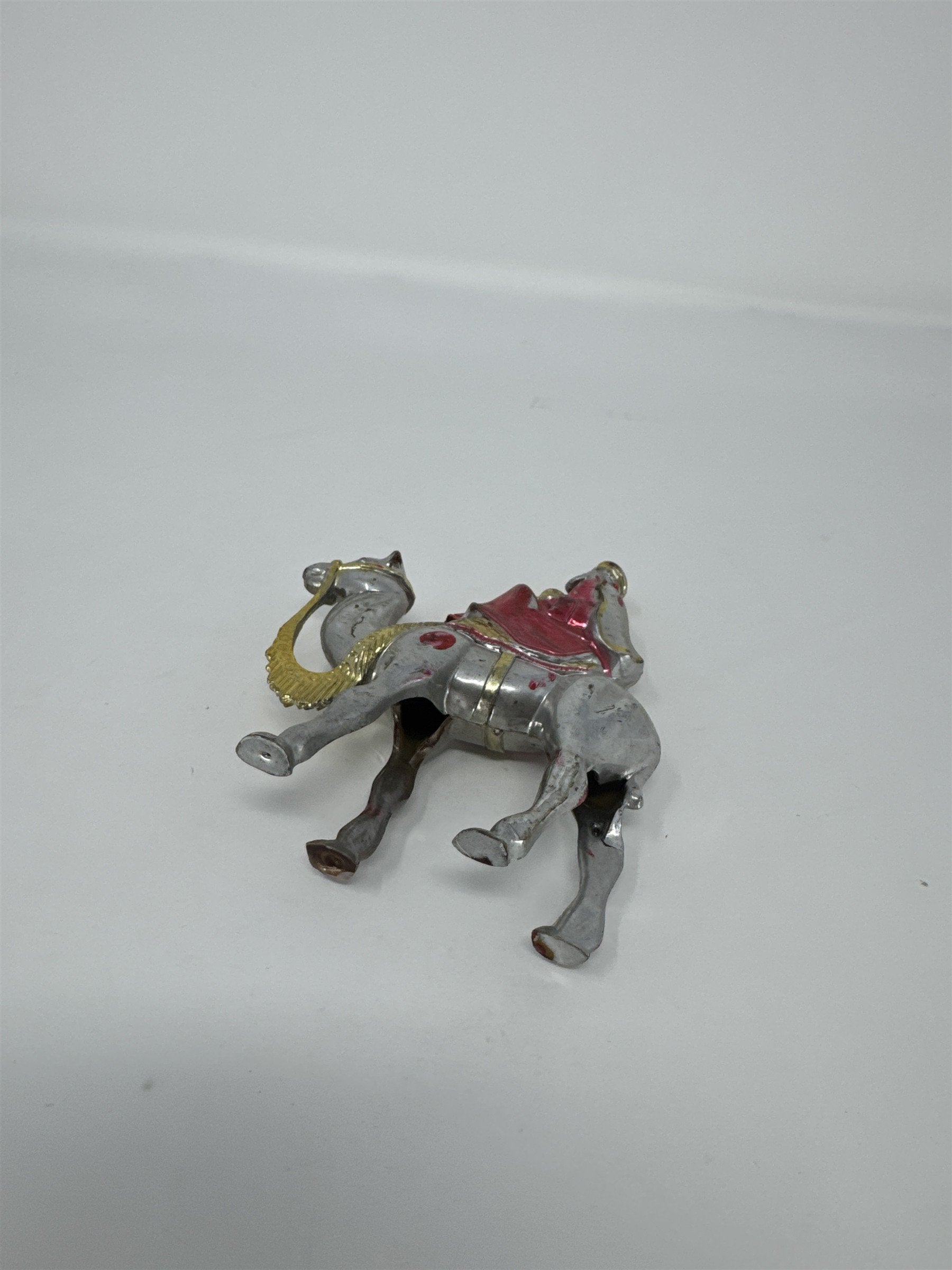 Vintage Christmas Wiseman On Camel Nativity Figure Plastic Silver Red Kitsch
