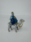 Vintage Christmas Wiseman On Camel Nativity Figure Plastic Silver Blue Kitsch
