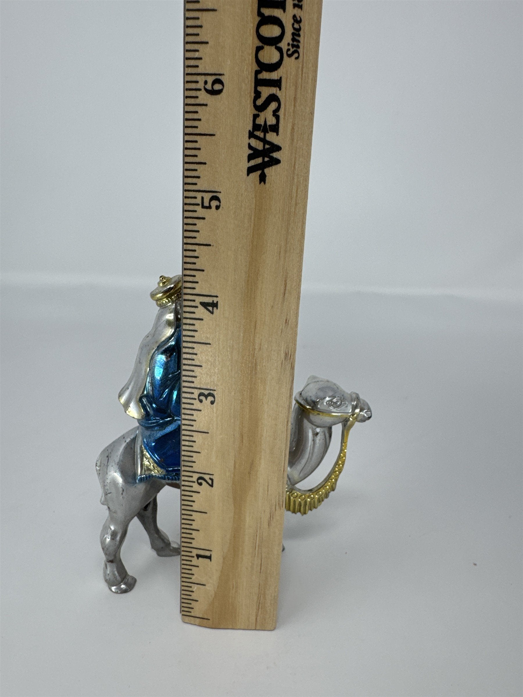 Vintage Christmas Wiseman On Camel Nativity Figure Plastic Silver Blue Kitsch
