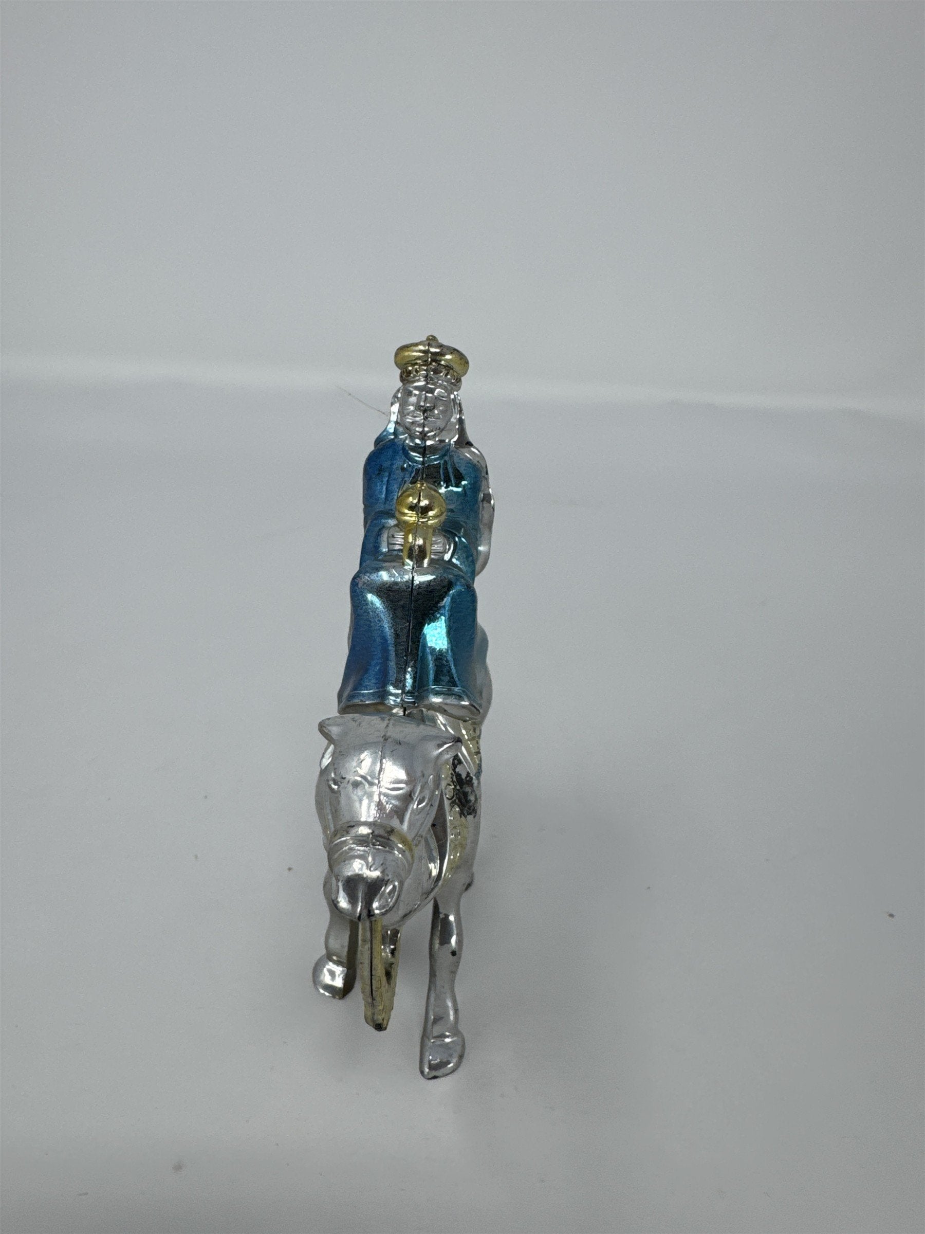 Vintage Christmas Wiseman On Camel Nativity Figure Plastic Silver Blue Kitsch