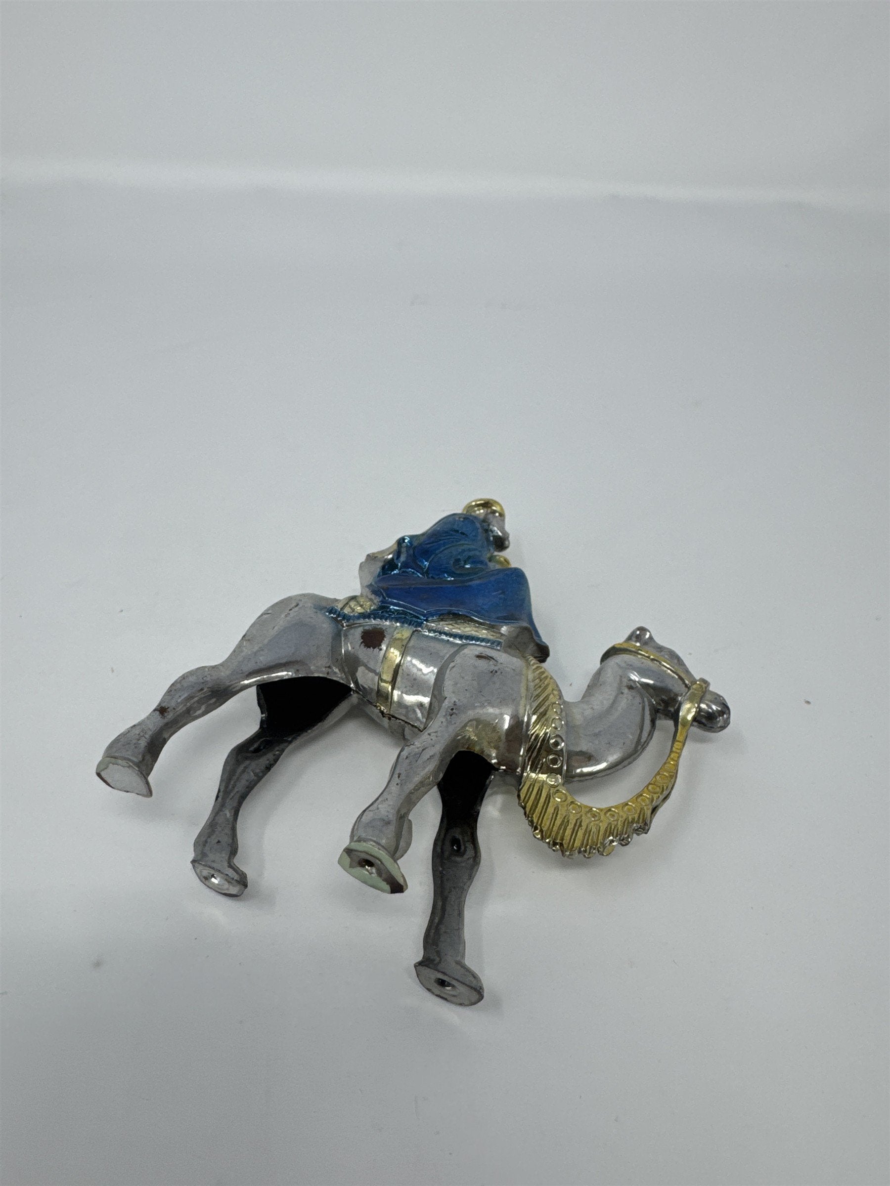 Vintage Christmas Wiseman On Camel Nativity Figure Plastic Silver Blue Kitsch