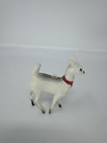 Vintage Christmas Reindeer Ornament Hard Plastic White Grey Red Bow Kitsch