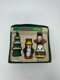 Vintage Wooden Christmas Ornaments Set of 3 Tree Penguin Doll Hand Painted Kitsc