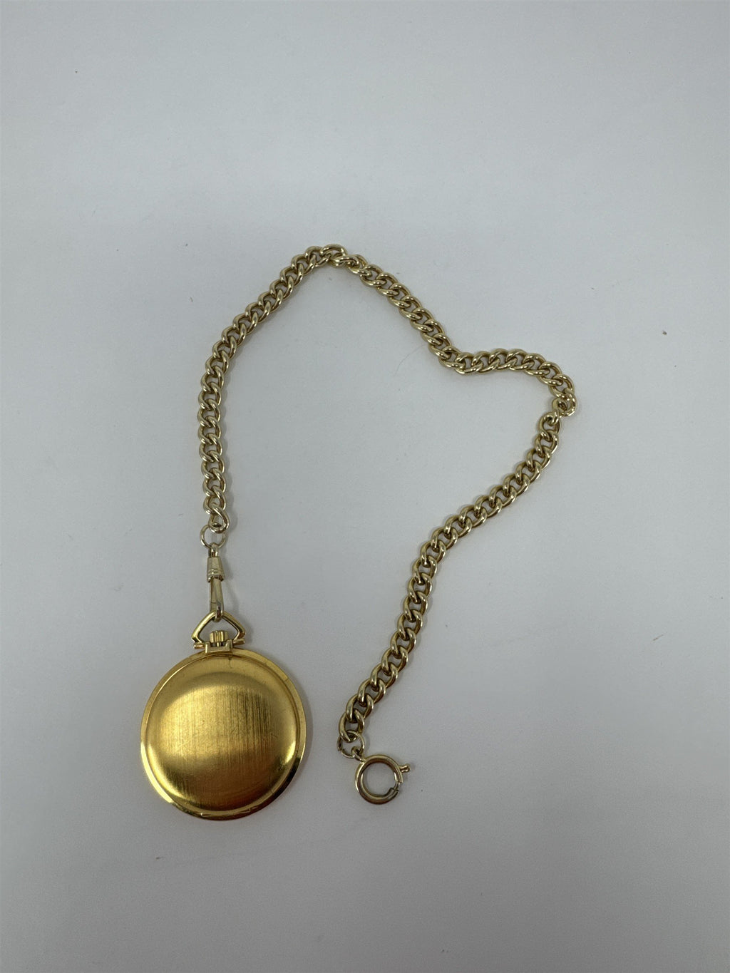 Vintage Arnex Pocket Watch Gold Tone Hunter Case Day Date Quartz With 14" Chain