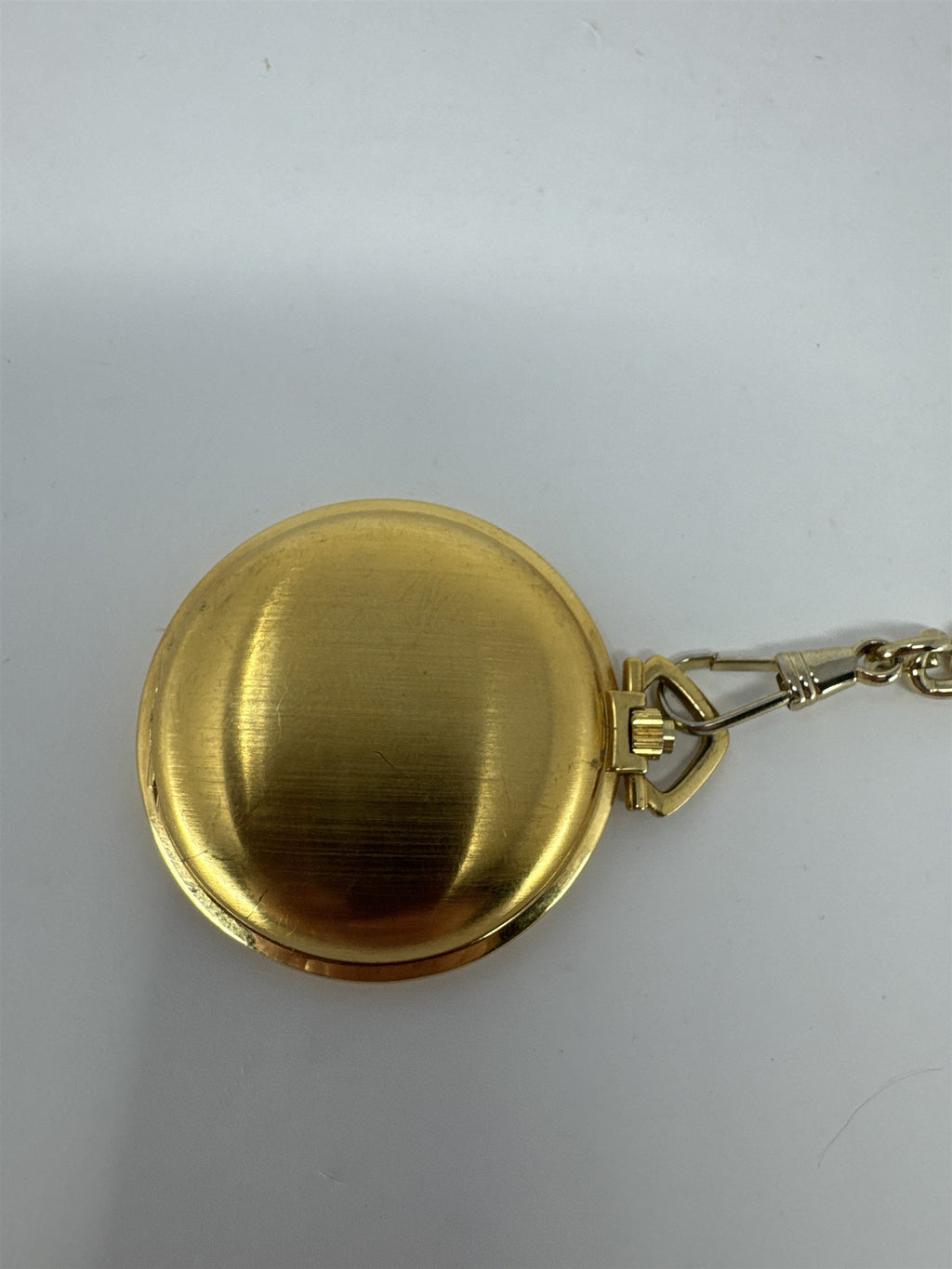 Vintage Arnex Pocket Watch Gold Tone Hunter Case Day Date Quartz With 14" Chain