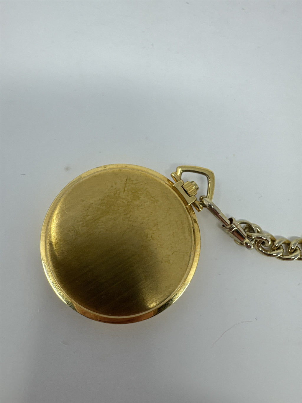 Vintage Arnex Pocket Watch Gold Tone Hunter Case Day Date Quartz With 14" Chain