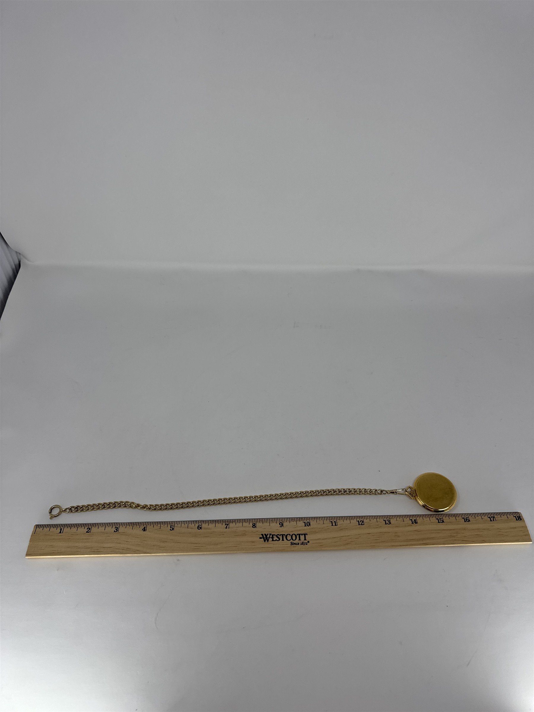 Vintage Arnex Pocket Watch Gold Tone Hunter Case Day Date Quartz With 14" Chain