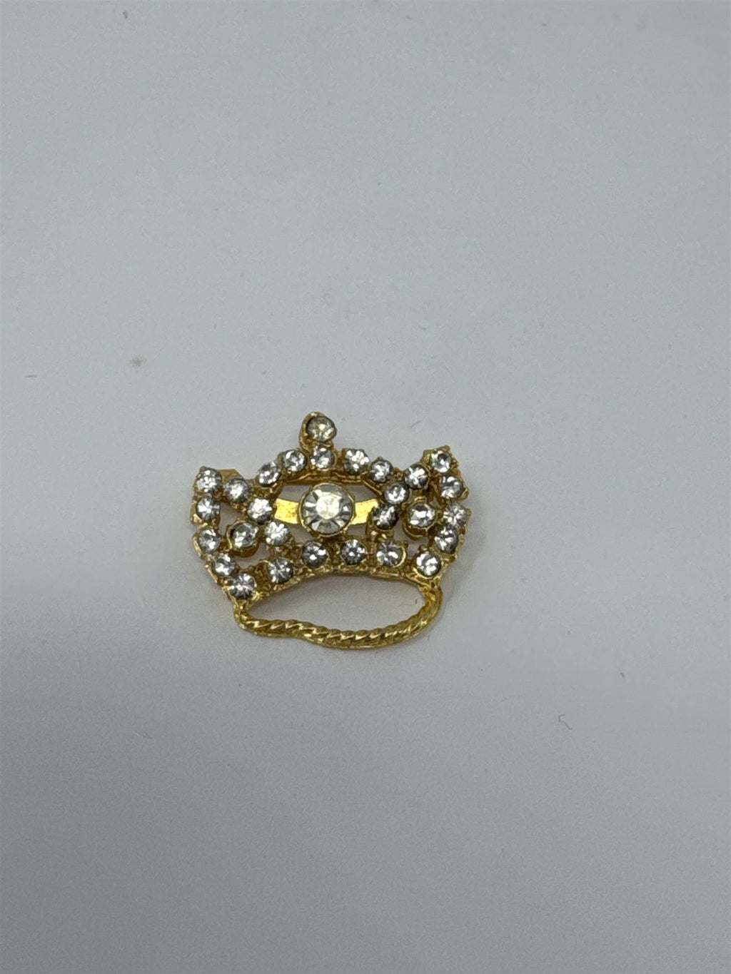 Vintage Gold Tone Crown Brooch Clear Rhinestone Princess Tiara Pin Royal Jewelry