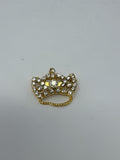 Vintage Gold Tone Crown Brooch Clear Rhinestone Princess Tiara Pin Royal Jewelry