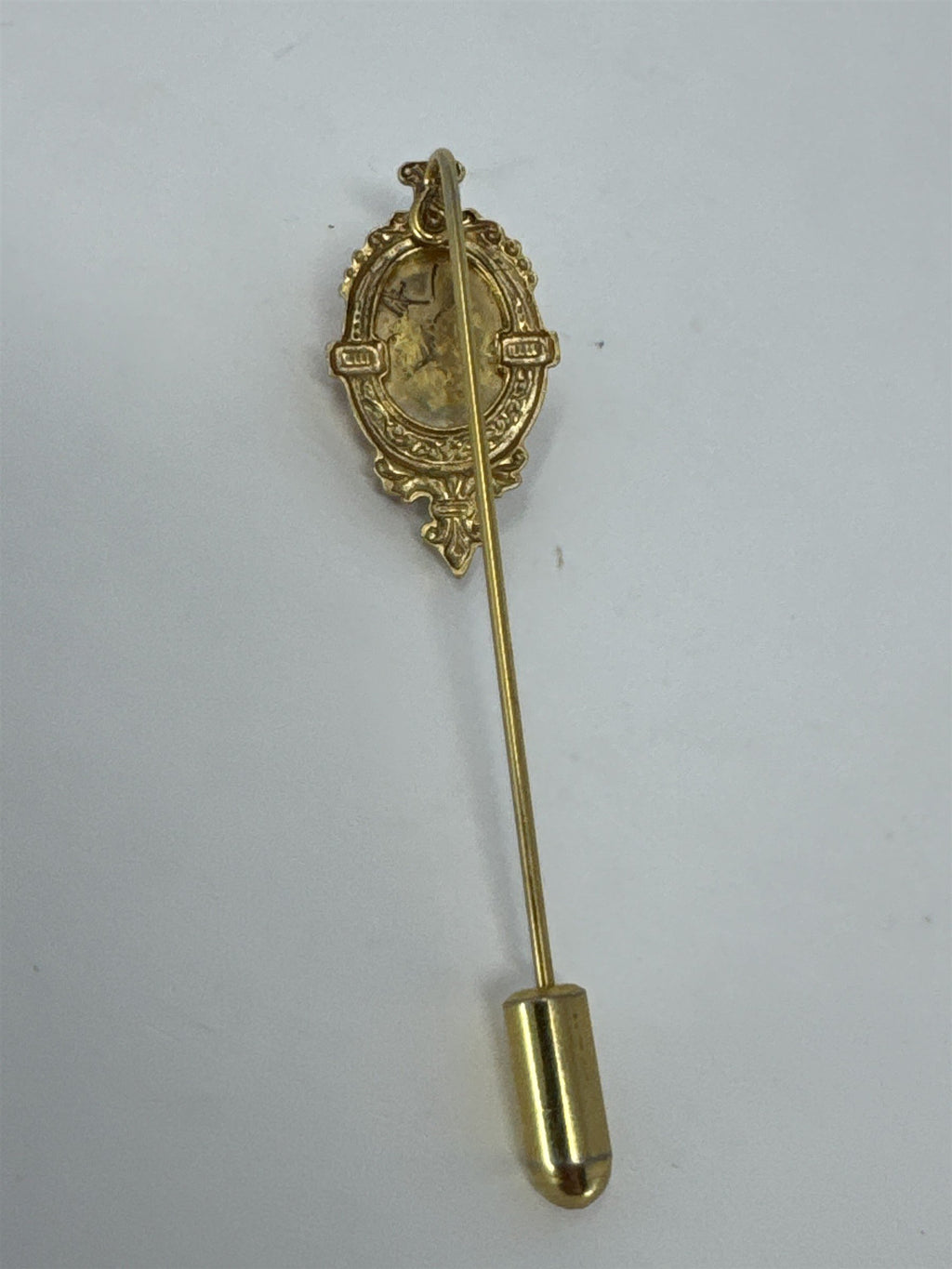 Vintage Cameo Stick Pin Gold Tone Filigree Victorian Style Red
