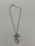 Gold Tone Light Blue Rhinestone Snowflake Starburst Crest Pin Pendant Necklace