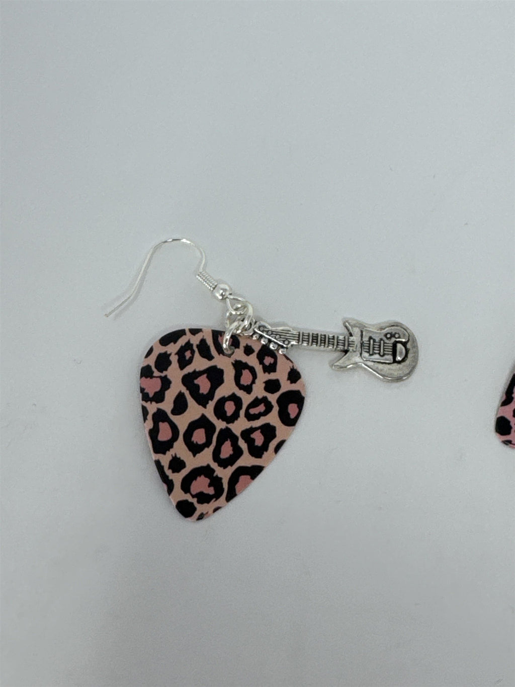 Pink Cheetah Print Guitar Pick Earrings Electric Guitar Charms Rockabilly