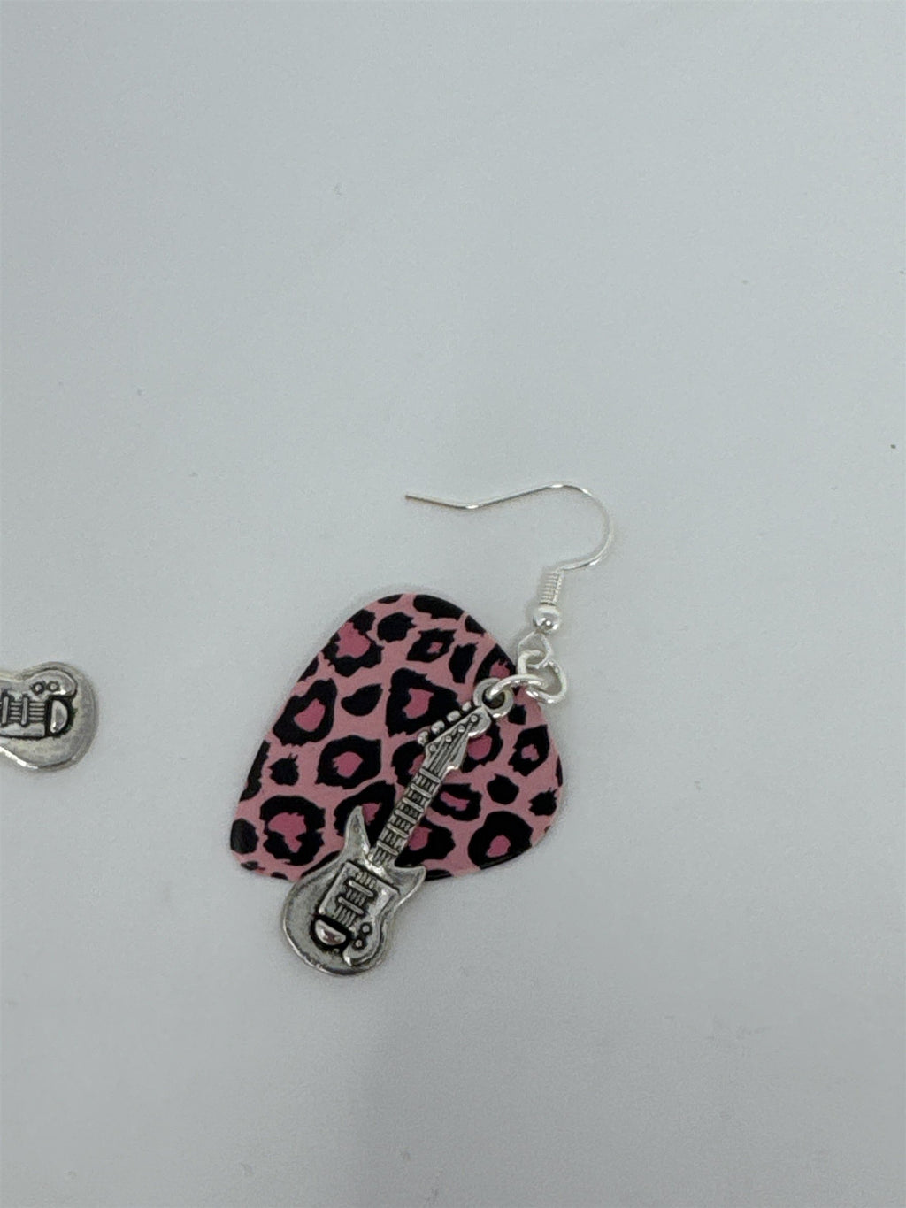 Pink Cheetah Print Guitar Pick Earrings Electric Guitar Charms Rockabilly