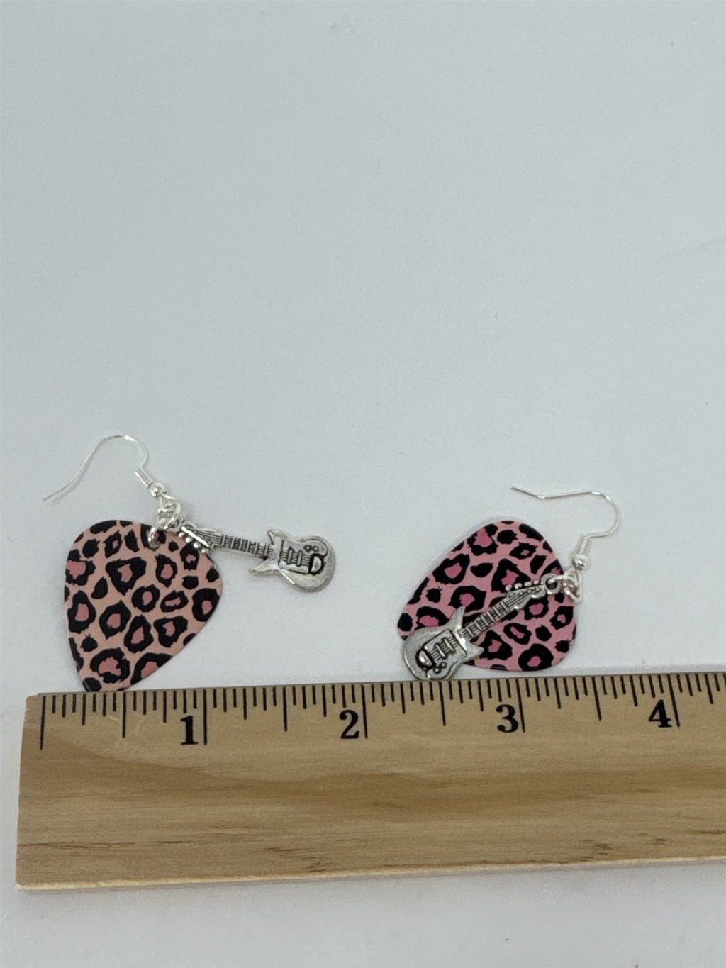 Pink Cheetah Print Guitar Pick Earrings Electric Guitar Charms Rockabilly