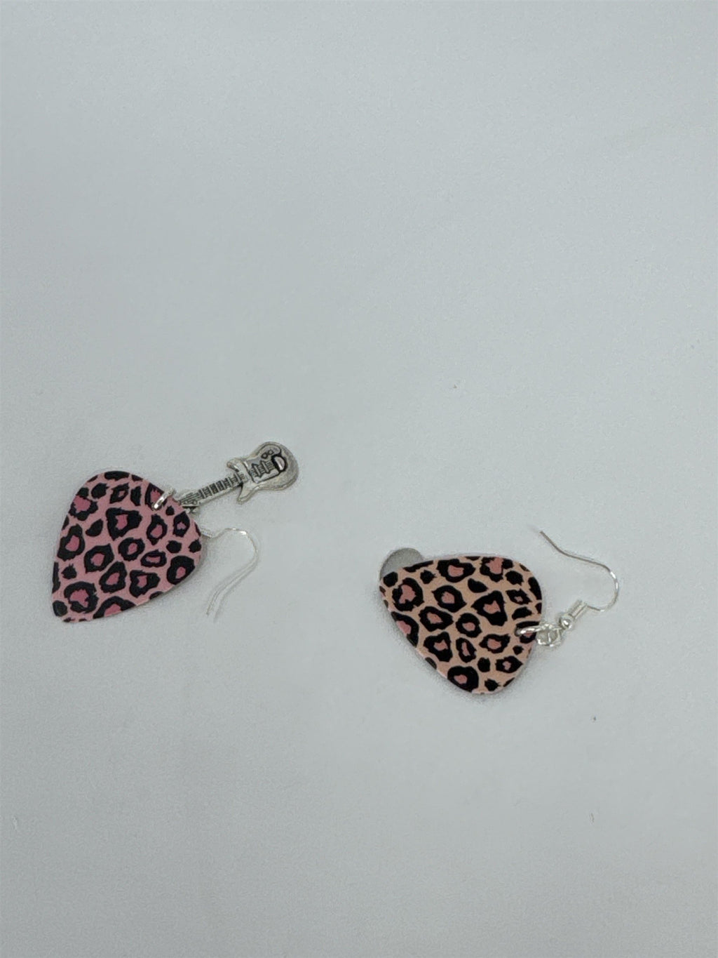 Pink Cheetah Print Guitar Pick Earrings Electric Guitar Charms Rockabilly