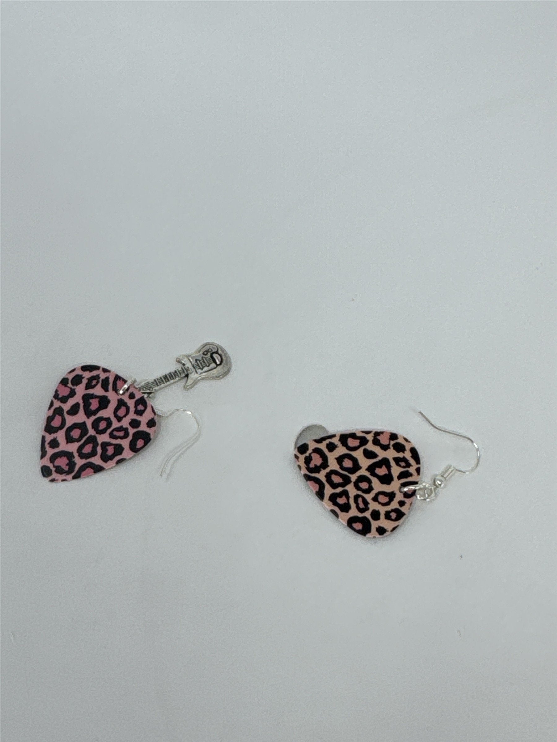 Pink Cheetah Print Guitar Pick Earrings Electric Guitar Charms Rockabilly