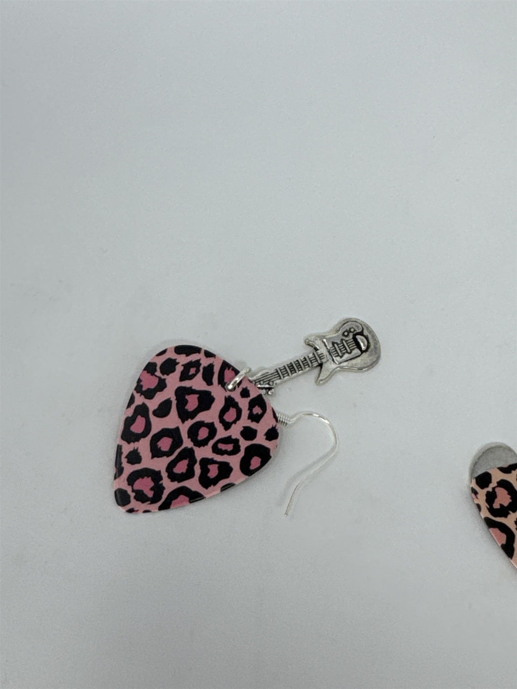Pink Cheetah Print Guitar Pick Earrings Electric Guitar Charms Rockabilly