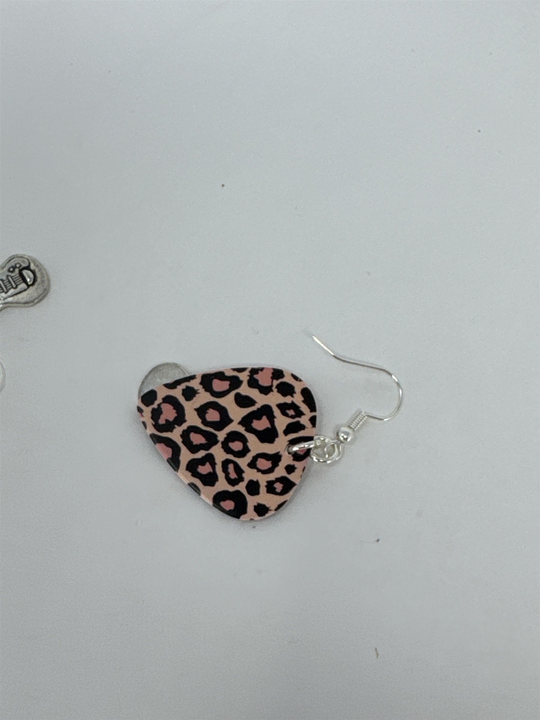 Pink Cheetah Print Guitar Pick Earrings Electric Guitar Charms Rockabilly