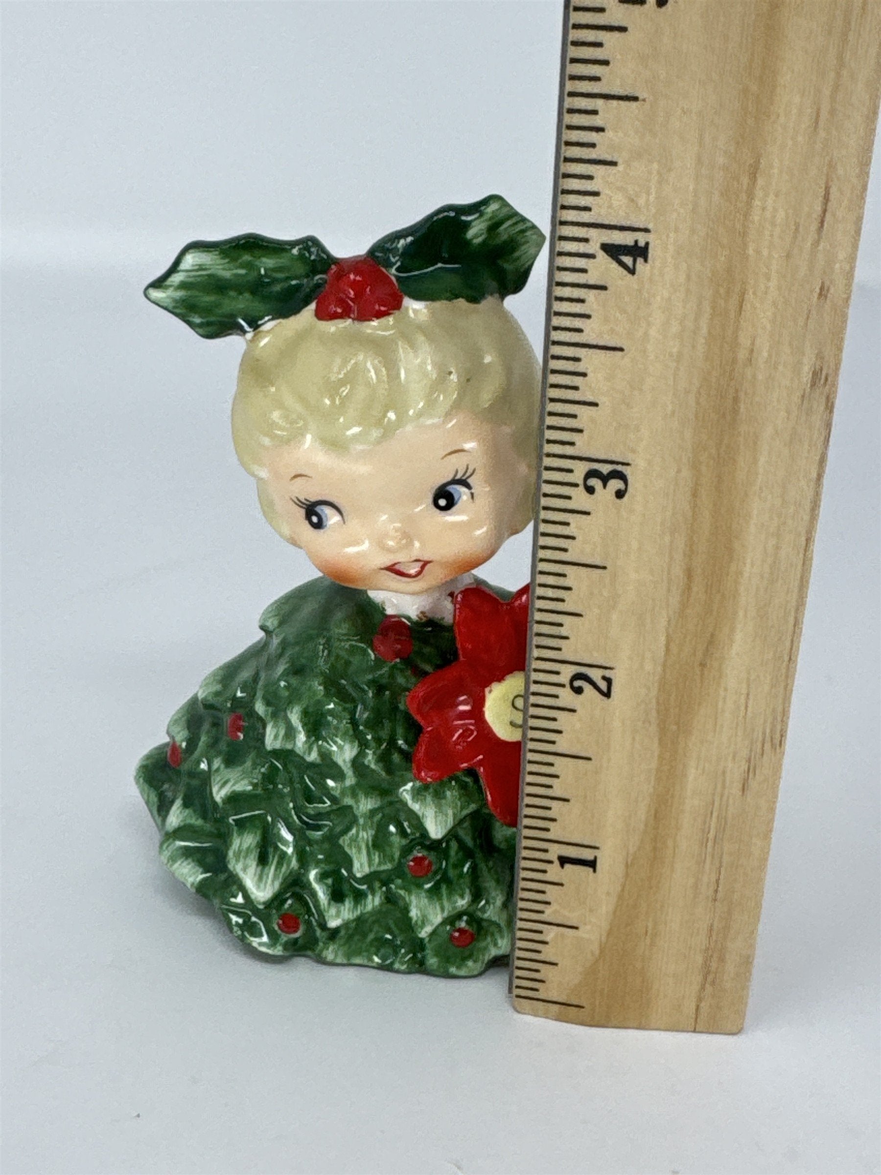 Vintage HH Japan Christmas Tree Girl Salt Shaker Figurine Poinsettia 6216