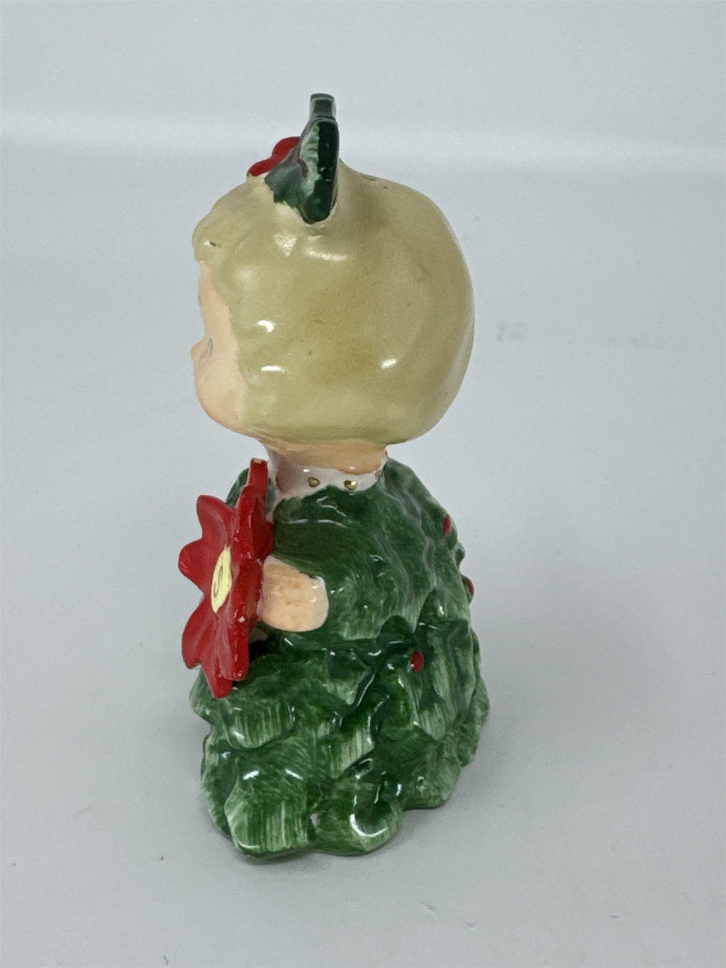 Vintage HH Japan Christmas Tree Girl Salt Shaker Figurine Poinsettia 6216