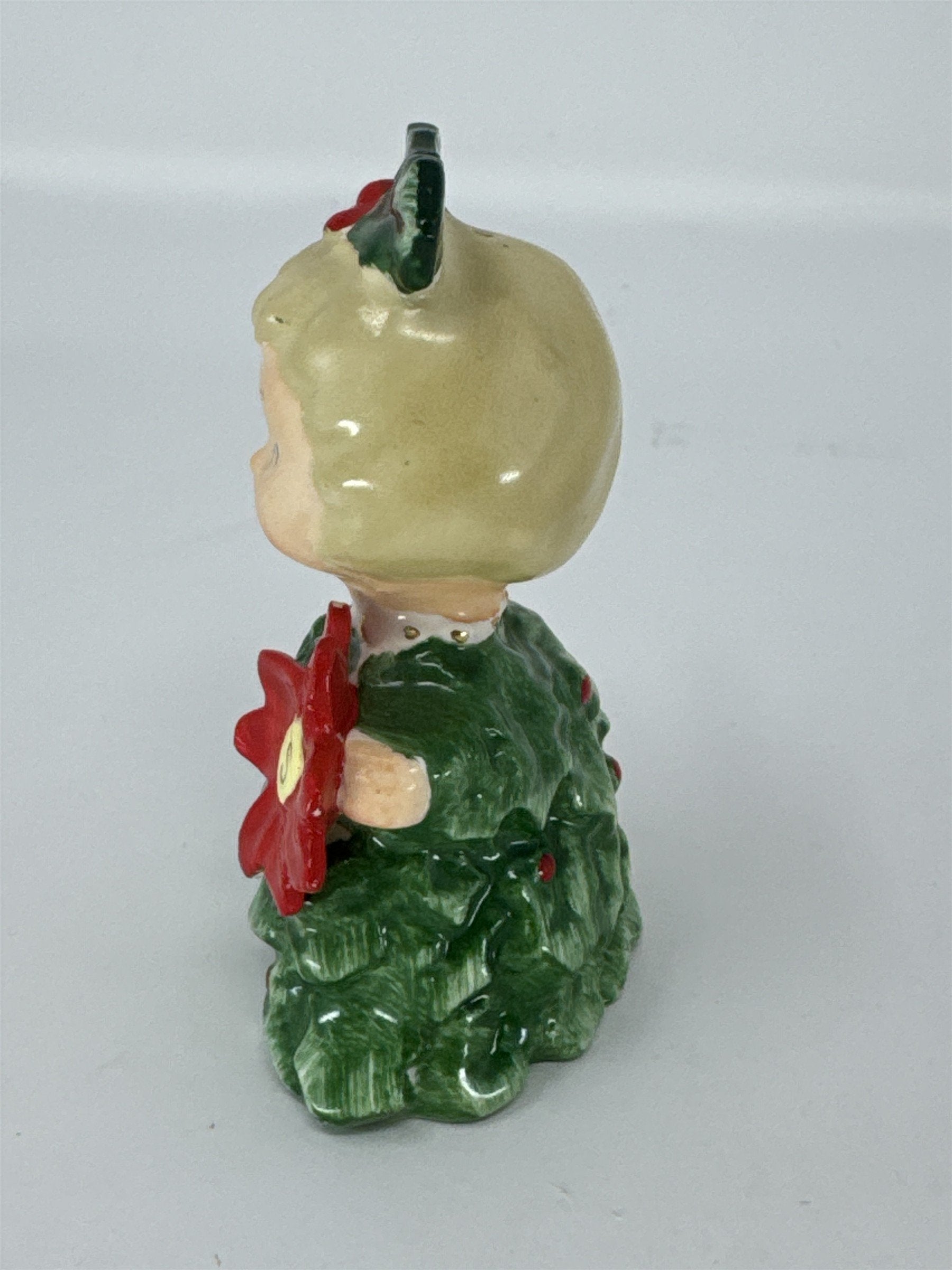 Vintage HH Japan Christmas Tree Girl Salt Shaker Figurine Poinsettia 6216