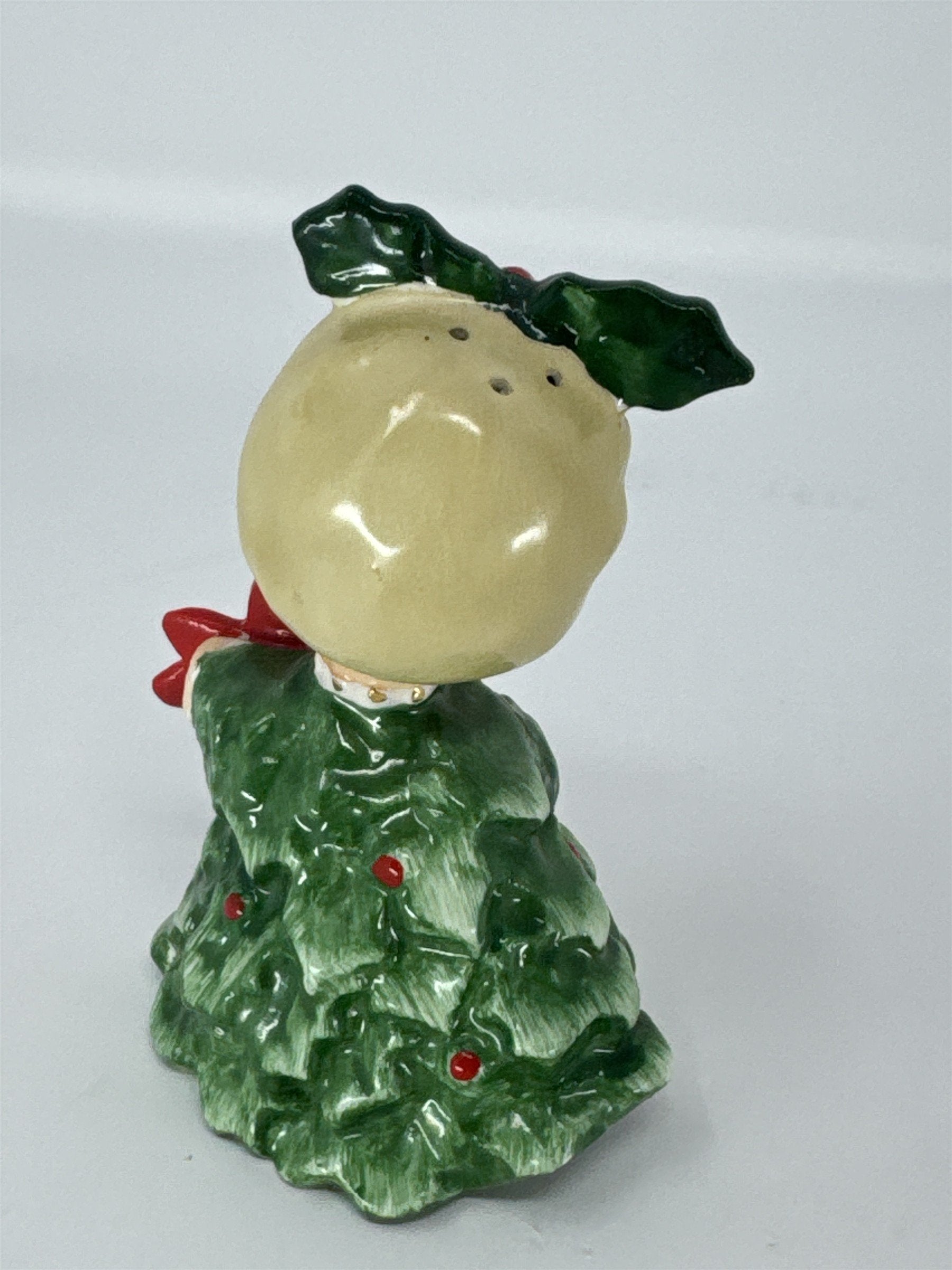 Vintage HH Japan Christmas Tree Girl Salt Shaker Figurine Poinsettia 6216