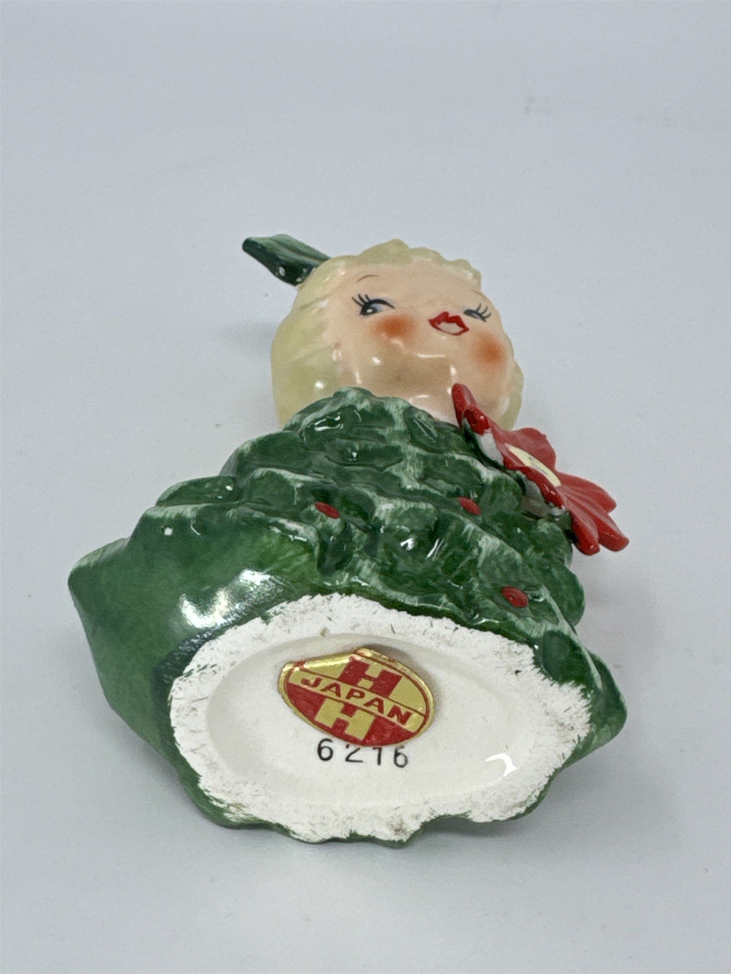 Vintage HH Japan Christmas Tree Girl Salt Shaker Figurine Poinsettia 6216