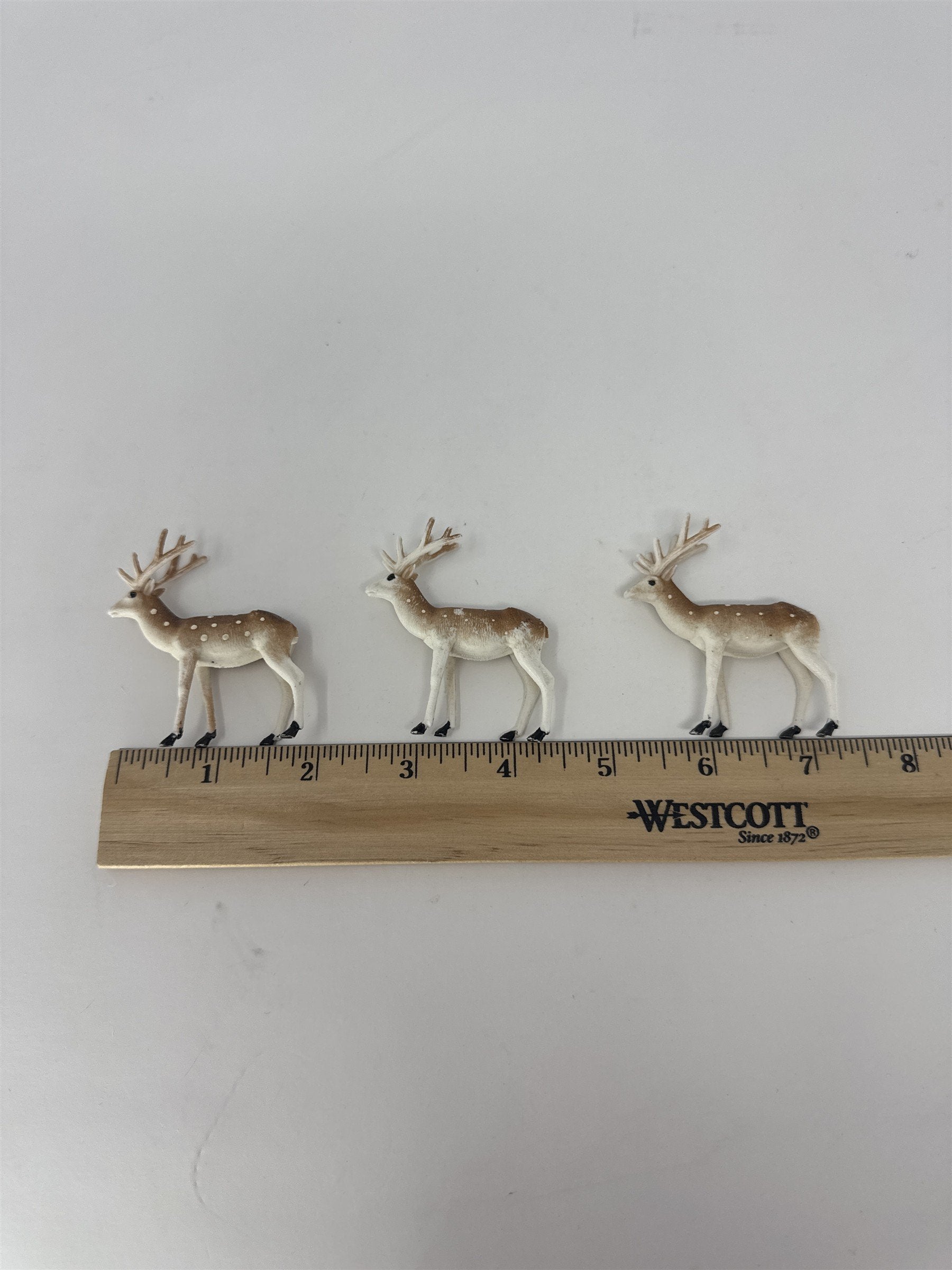 Vintage Hong Kong Plastic Reindeer Set of 3 Miniature Deer Figures Kitsch