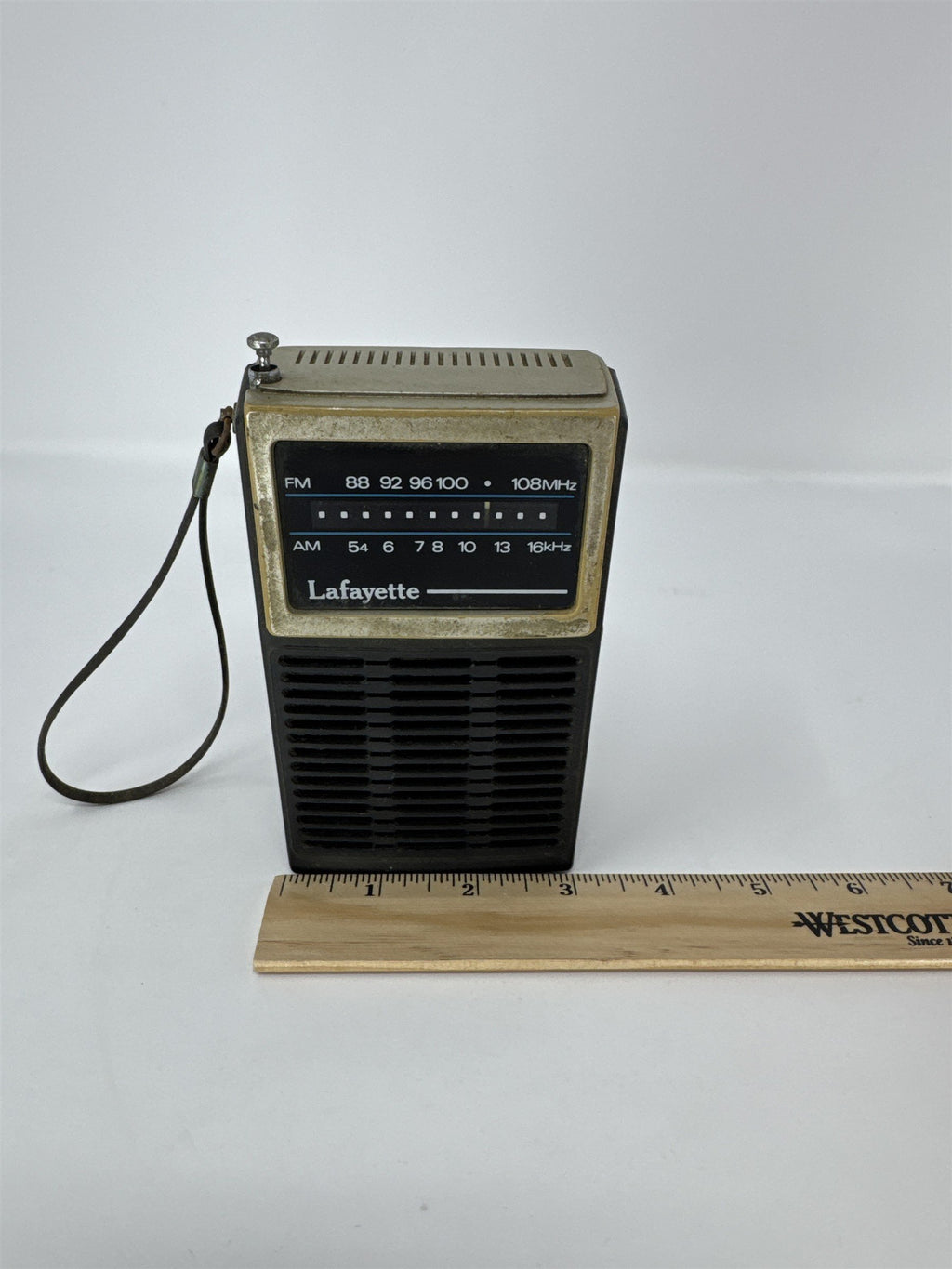 Vintage Lafayette Solid State AMFM Portable Transistor Radio Handheld Distressed