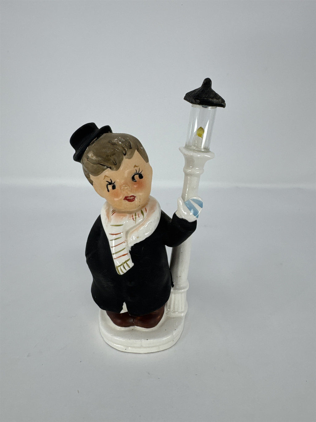 Vintage Ceramic Boy by Lamppost Figurine Mid Century Japan Hand Painted